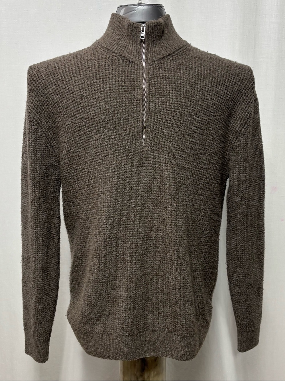 Abercrombie & Fitch Brown Soft Half-Zip Waffle Texture Turtleneck Sweater M 484